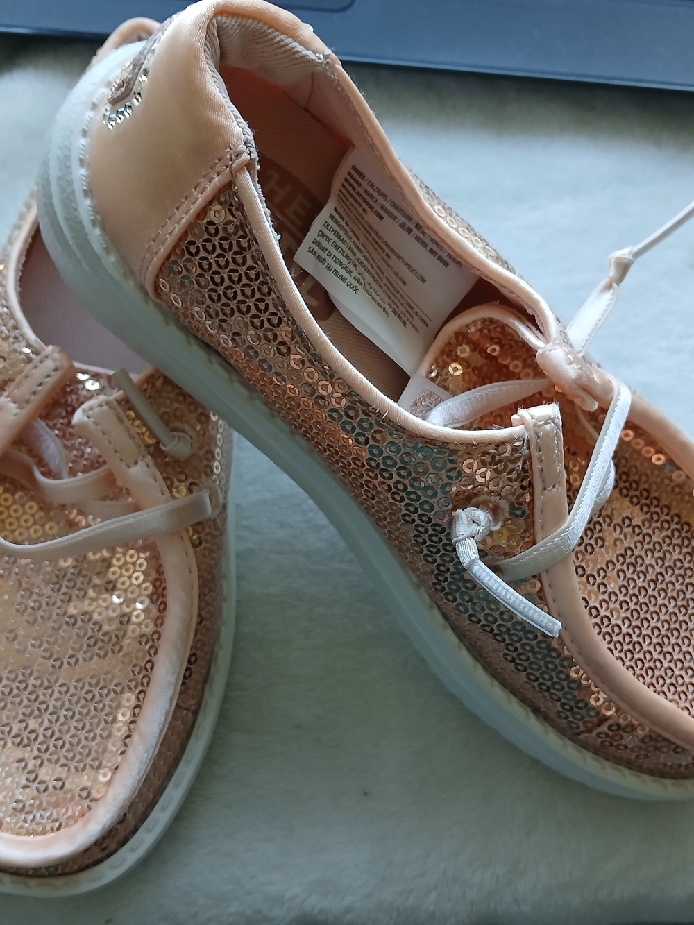 Hey Dude Girls' Rose Peach Sequin "Lace-Up" Slip On Sneakers, 12 [Toddler] NWOT